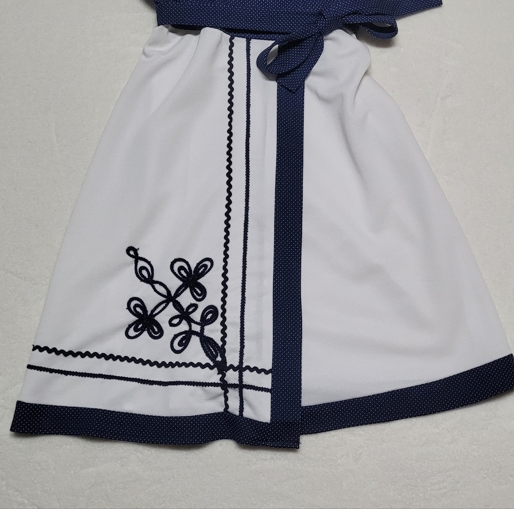 Herman Marcus 60s Vintage Blue White Polka-dot Dagger Collar Midi Wrap Dress 8 - Picture 5 of 12